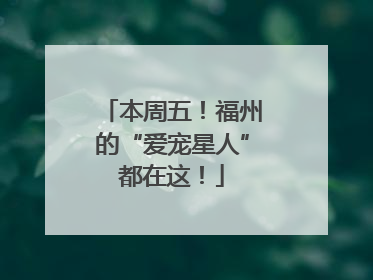 本周五！福州的“爱宠星人”都在这！